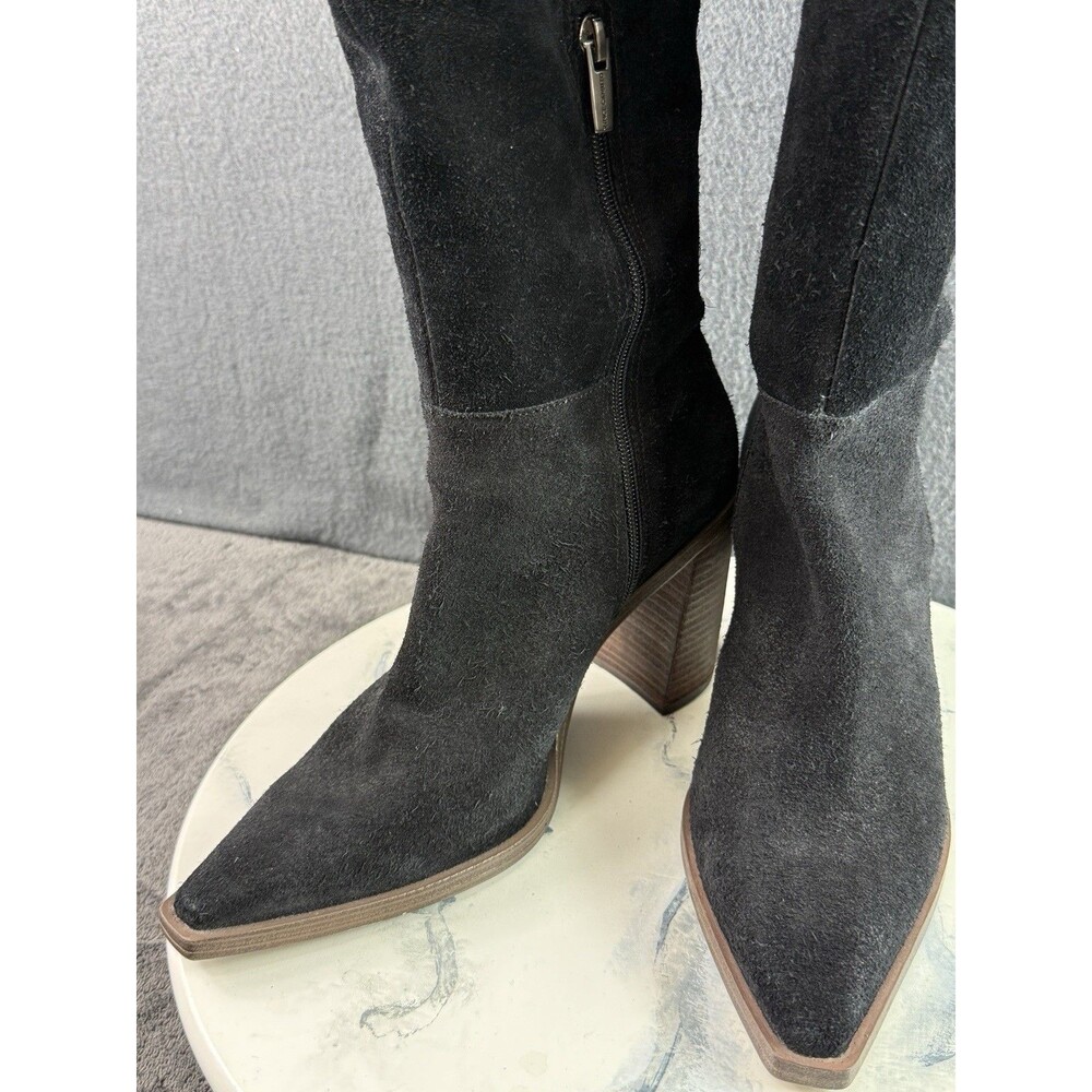 Vince Camuto Wendy Knee Boots Black Suede Leather Block Heel Pointed Toe Sz 9.5 - Picture 14 of 16